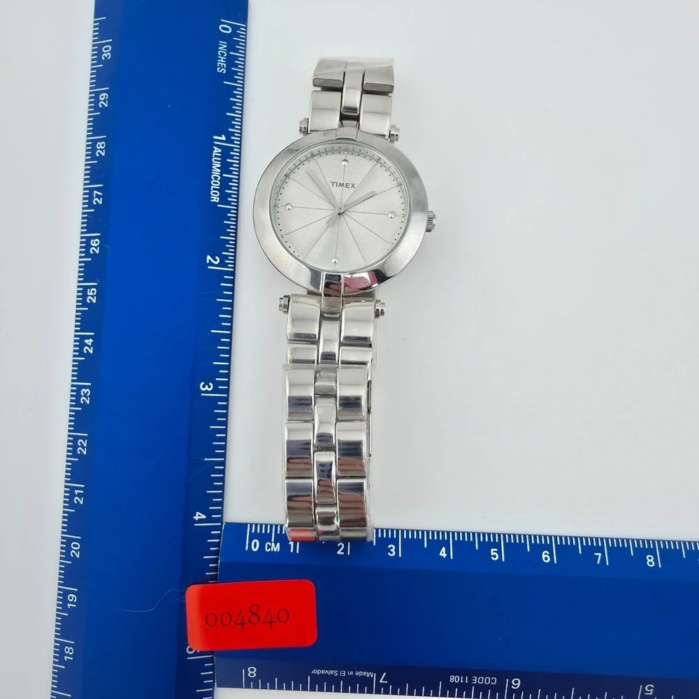In Box TIMEX Greenwich Ladies Watch White Sunburst Dial Stainless Steel 7.75